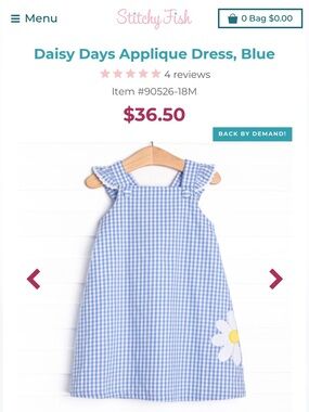 Stitchy Fish Cotton Gingham Daisy Applique Dress girls size 7